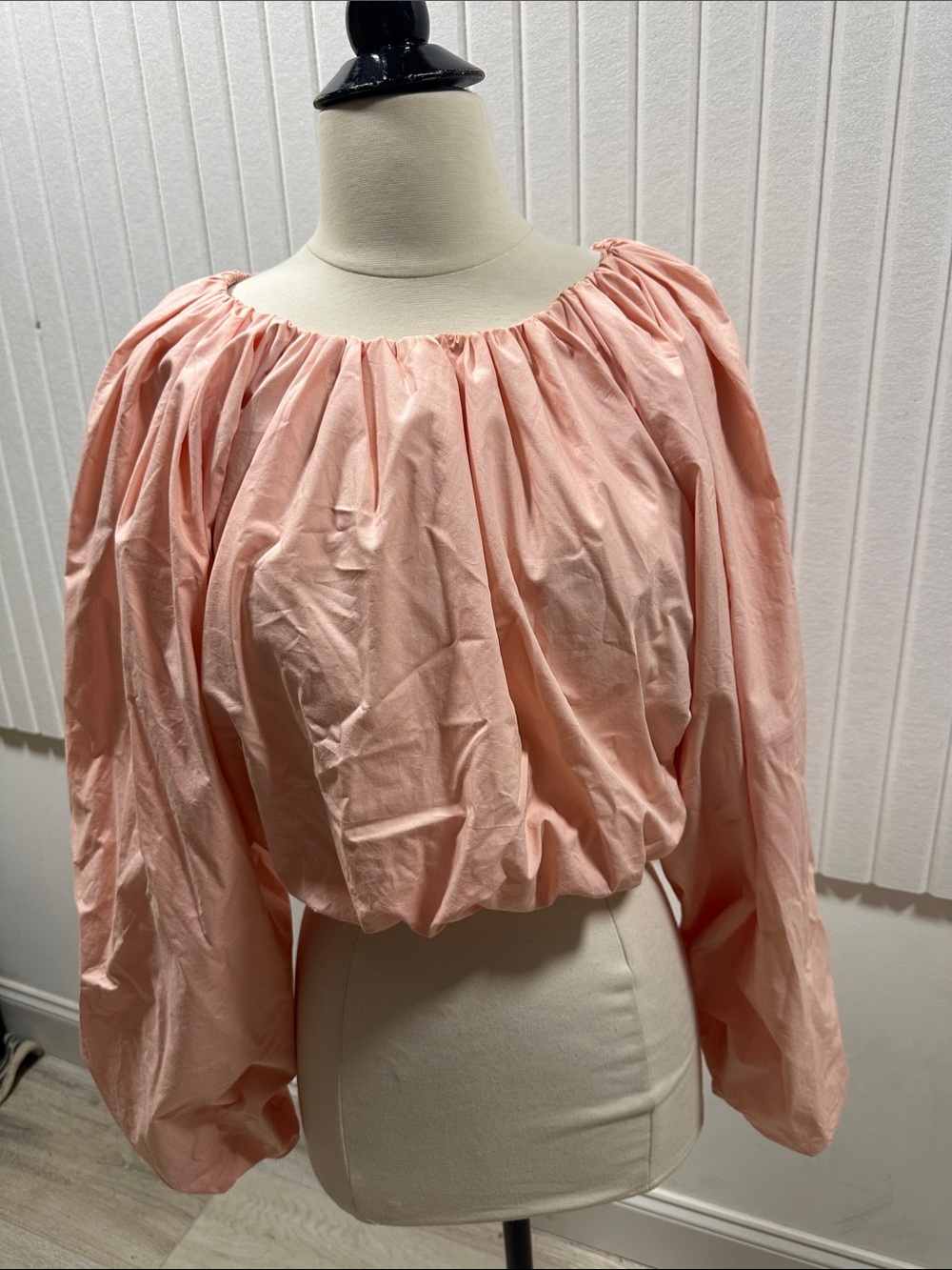 English Factory Peach Elastic-Neck Peasant Blouse